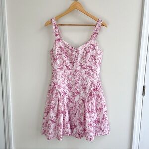 Hyacinth House Pink Cotton Linen Floral Rosemary Drop Waist Button Mini Dress M